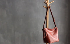 Vintage LEATHER WOMEN Bucket Bag SHOULDER BAG Purse with Tassel FOR WOMEN