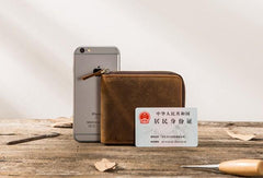 Cool Leather Vintage Mens Small Wallets Zipper billfold Wallets for Men