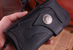 Handmade Genuine Leather Mens Cool Biker Chain Wallet Long Leather Wallet Clutch Wristlet Wallet for Men