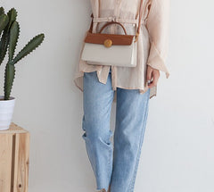 Cute Leather Womens Stylish White Handbag Crossbody Purse Barrel Shoulder Bag for Women