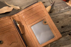 Cool Leather Mens Brown Small Wallet Bifold Vintage Slim billfold Wallet for Men