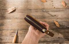 Cool Leather Mens Braided Long Zipper Clutch Wallet Long Wallet for Men