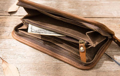 Cool Canvas Leather Mens Bifold Long Wallet Zipper Long Wallet for Men