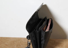 Handmade Leather Mens Clutch Cool Slim Wallet Zipper Clutch Wristlet Wallet for Men