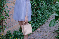 Handmade Leather Small Beige Womens Tote Shoulder Bag Handbag Purse Tassels for Women