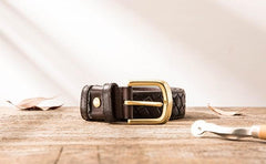 Handmade Cool Braided Leather Mens Belt Leather Belt for Men