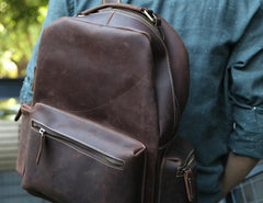 Vintage Coffee Mens Leather Backpack Travel Backpacks Laptop Backpack for men