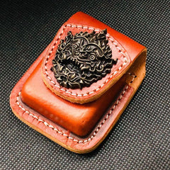Coffee Handmade Leather Mens Stone Zippo Lighter Holders Lighter Case For Men
