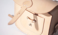 Handmade Leather Beige Mini Backpack Cute Saddle Backpack for women