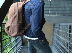 Vintage Coffee Leather Mens Backpacks Travel Backpacks Laptop Backpack for men