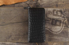 Genuine Leather Mens Cool Long Leather Wallet Zipper Clutch Wristlet Wallet for Men