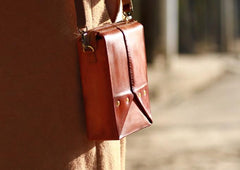 Handmade Vintage Brown Leather Mens Box Bag Shoulder Bag Messenger Bag for Men