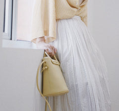 Cute Leather Yellow Womens Mini Bucket Purse Handbag Barrel Shoulder Bag for Women