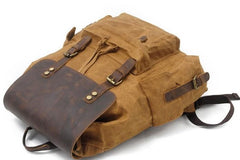 Waxed Canvas Leather Mens Hiking Backpacks Canvas Travel Backpack School Backpack for Men