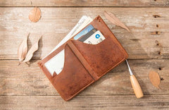 Handmade Leather Mens Small Wallets Bifold Vintage Slim billfold Wallet for Men