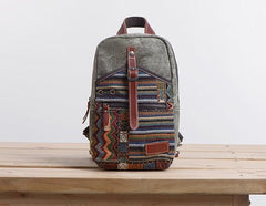 Folk Canvas Mens Sling Bag Vintage Chest Bag One Shoulder Pack for men