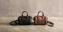 Vintage LEATHER WOMEN Mini Boston Handbag Purse SHOULDER BAG Purses FOR WOMEN