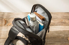 Leather Mens Black Shoulder Sling Backpack Sling Bag Sling Backpack for men