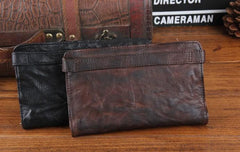 Handmade Leather Mens Cool Long Leather Wallet Bifold Clutch Wallet for Men