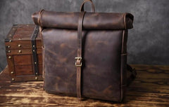 Vintage Brown Leather Mens Backpack Large Travel Backpack Hiking Backpack for men