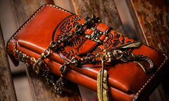 Handmade Leather Mens Tibetan Chain Biker Wallets Cool Leather Clutch Wallet Long Wallets for Men