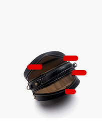 Handmade Womens Black Leather Round Handbag Purse Round Birds Crossbody Bag for Women