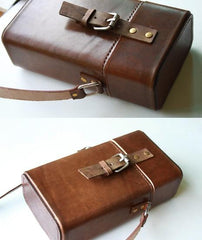 Handmade Leather Mens Small Box Bag Shoulder Bag Messenger Bag for Men