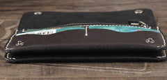 Handmade Genuine Leather Mens Cool Long Leather Wallet Bifold Clutch Wallet for Men
