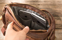Cool Small Leather Coffee Mens Messenger Bags Shoulder Bags for Men