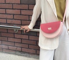 Cute Leather Red Green Womens Mini Saddle Purse Saddle Shoulder Bag for Women