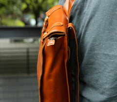 Brown Leather Mens Backpack Travel Backpacks Laptop Backpack for men