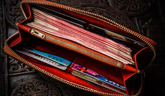 Handmade Leather Mens Tibetan Chain Biker Wallet Cool Leather Wallets Long Clutch Wallets for Men