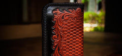 Handmade Leather Men Tooled Eagle Cool Leather Wallets Long Clutch Wallets for Men