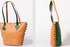 Handmade Genuine Leather Shopper Bag Bucket Bag Shoulder Bag Purse For Women