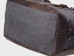 Gray Mens Leather Canvas Large Weekender Bag Canvas Travel Bag for Men