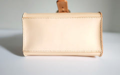 Handmade Beige Leather Box Womens Handbag Shoulder Bag Crossbody Purse for Women