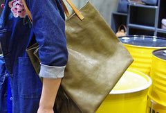 Handmade Genuine Leather Handbag Large Tote Bag Shopper Bag Shoulder Bag Purse For Women