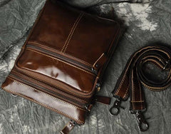 Mens Leather Small Side Bag Messenger Bag Courier bag for Men