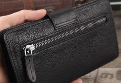 Genuine Leather Mens Cool Long Leather Wallet Cards Clutch Wristlet Wallet for Men