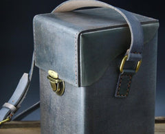 Handmade Gray Leather Mens Small Box Bag Shoulder Bag Messenger Bag for Men