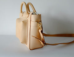 Handmade Leather Beige Womens Handbag Shoulder Bag Crossbody Purse for Women