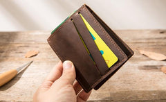 Coffee Cool Leather Mens Slim Small Wallets Bifold Vintage billfold Wallet for Men