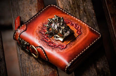 Handmade Leather Tibetan Mens billfold Wallets Cool Chain Wallet Small Biker Wallet for Men