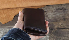 Handmade Genuine Leather Mens Cool Slim Leather billfold Wallet Men Small Wallets Bifold for Men