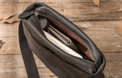 Small Cool Black Square Leather Mens Messenger Bags Shoulder Bags for Men