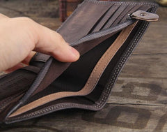 Handmade Genuine Leather Mens Cool Billfold Leather Wallet Men billfold Wallets Bifold for Men