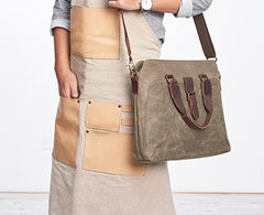 Mens Gray Canvas Briefcase Handbag Work Bag Business Bag for Men