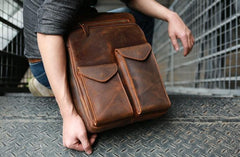 Cool Brown Leather Mens Backpack Travel Backpacks Laptop Backpack for men