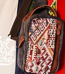 Folk Canvas Leather Mens Sling Bag Chest Bag One Shoulder Pack for men