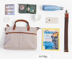 Mens Gray Canvas 14inch Briefcase Handbag Work Bag Business Bag for Men